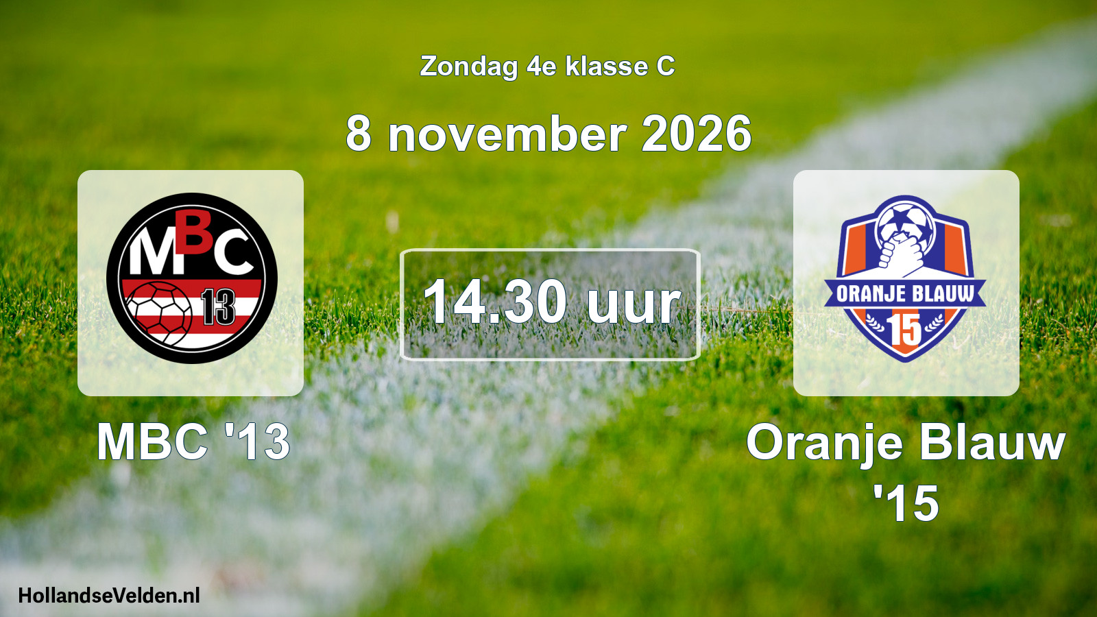 Geplande wedstrijd: MBC '13 - Oranje Blauw '15 (8 november 2026)