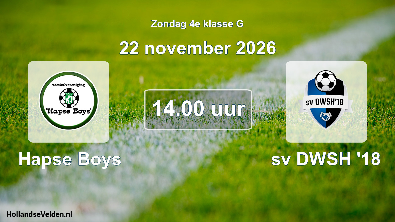 Geplande wedstrijd: Hapse Boys - sv DWSH '18 (22 november 2026)