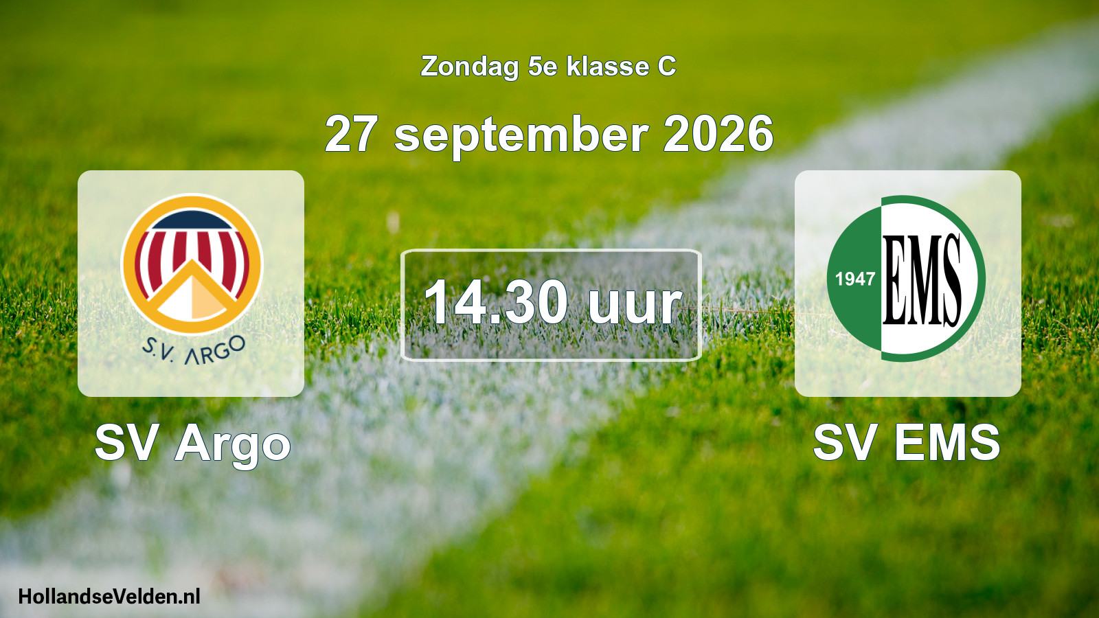 Geplande wedstrijd: SV Argo - SV EMS (27 september 2026)