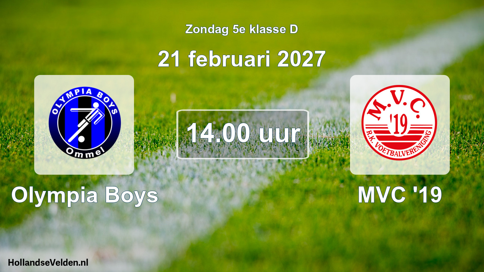 Geplande wedstrijd: Olympia Boys - MVC '19 (21 februari 2027)