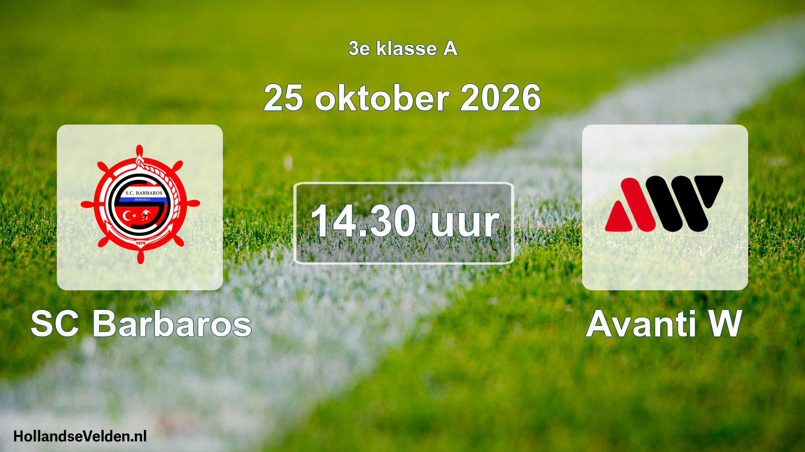 Geplande wedstrijd: SC Barbaros - Avanti W (25 oktober 2026)