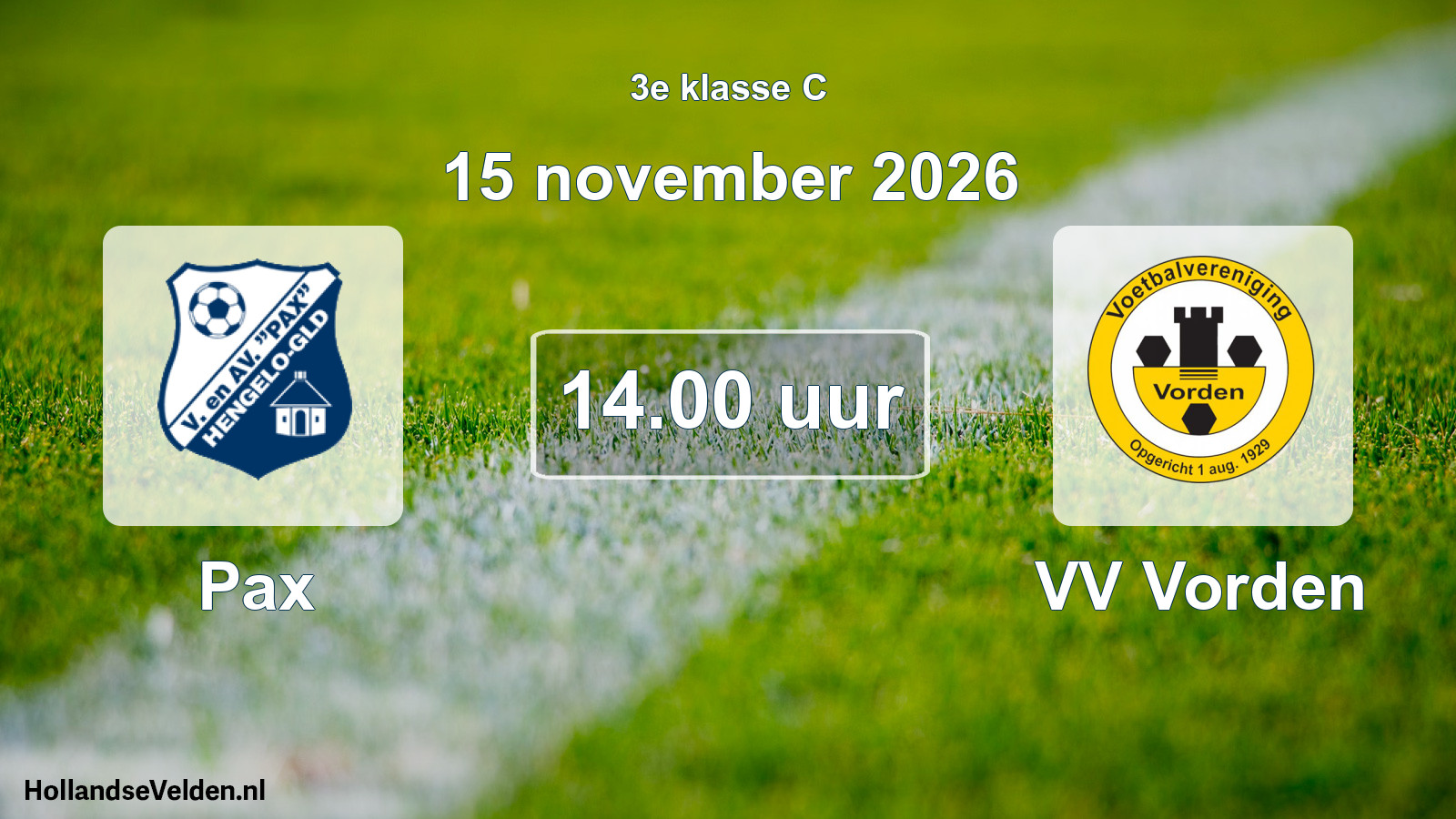 Geplande wedstrijd: Pax - VV Vorden (15 november 2026)