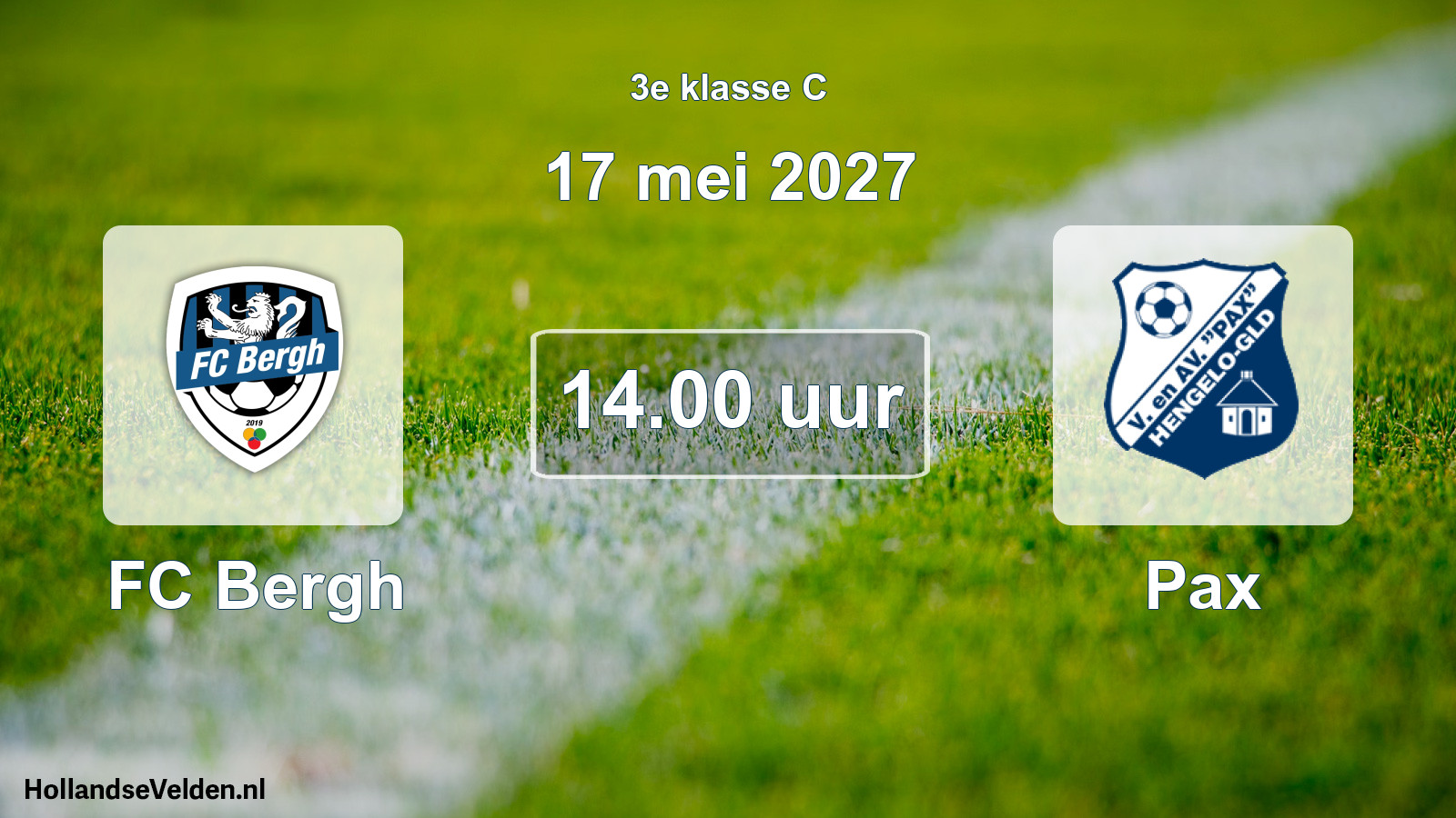 Geplande wedstrijd: FC Bergh - Pax (17 mei 2027)