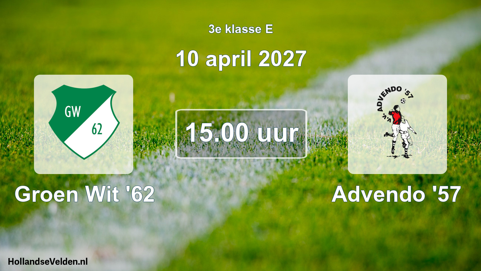 Geplande wedstrijd: Groen Wit '62 - Advendo '57 (10 april 2027)
