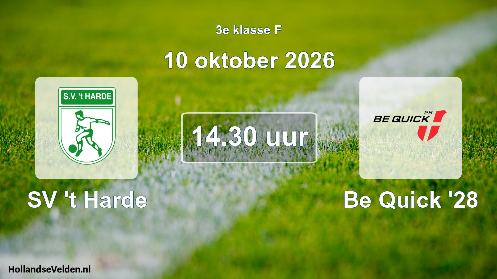Geplande wedstrijd: SV 't Harde - Be Quick '28 (10 oktober 2026)