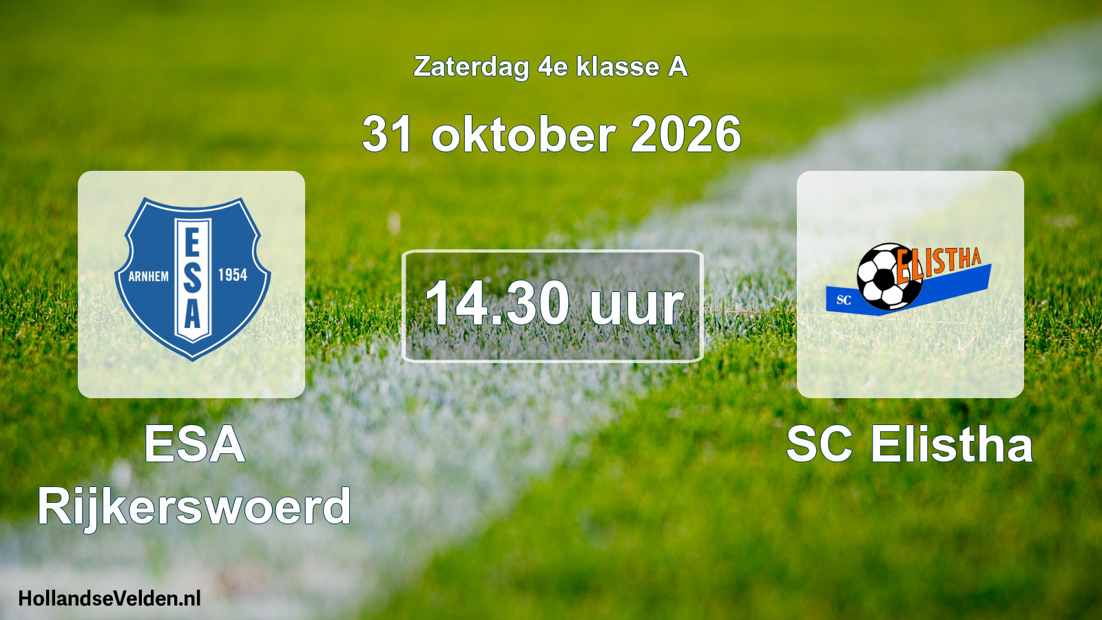 Geplande wedstrijd: ESA Rijkerswoerd - SC Elistha (31 oktober 2026)