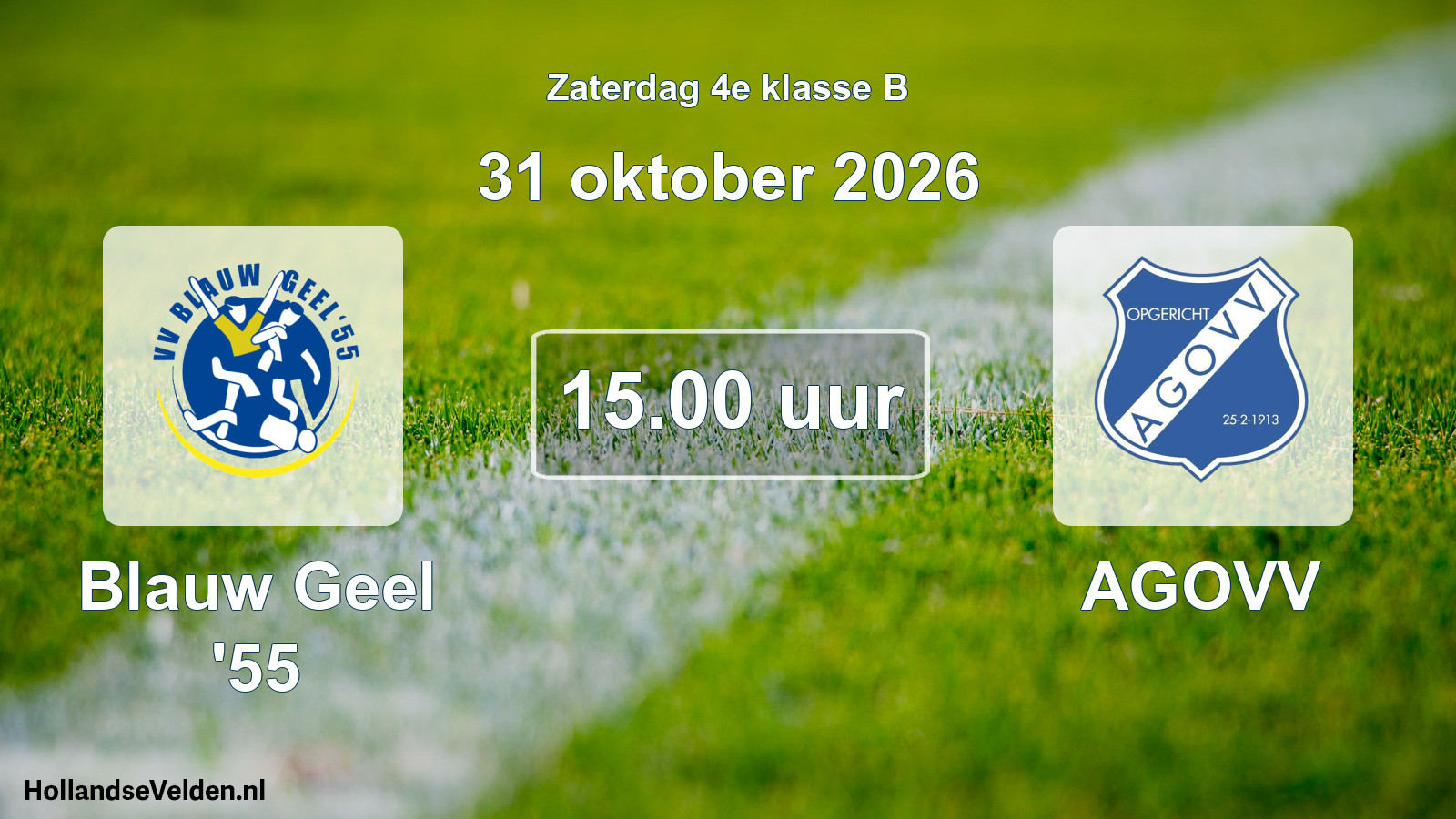 Geplande wedstrijd: Blauw Geel '55 - AGOVV (31 oktober 2026)