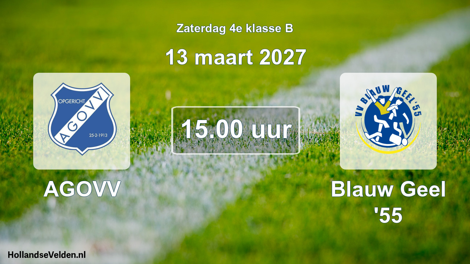 Geplande wedstrijd: AGOVV - Blauw Geel '55 (13 maart 2027)