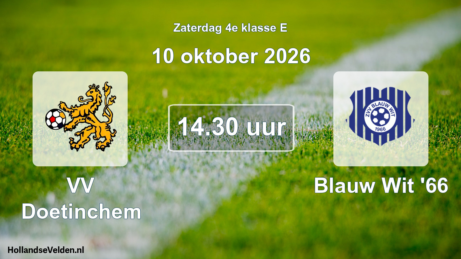 Geplande wedstrijd: VV Doetinchem - Blauw Wit '66 (10 oktober 2026)