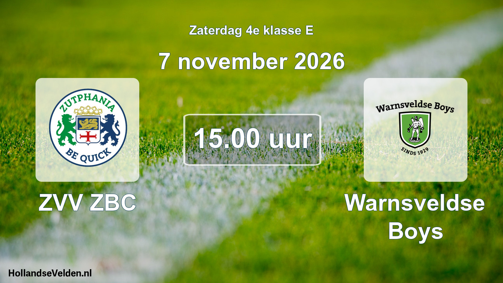 Geplande wedstrijd: ZVV ZBC - Warnsveldse Boys (7 november 2026)