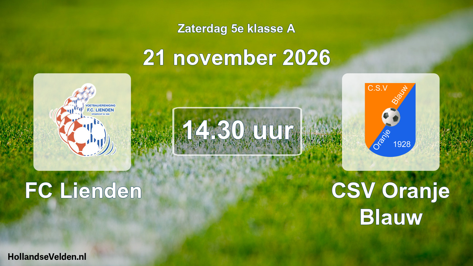 Geplande wedstrijd: FC Lienden - CSV Oranje Blauw (21 november 2026)