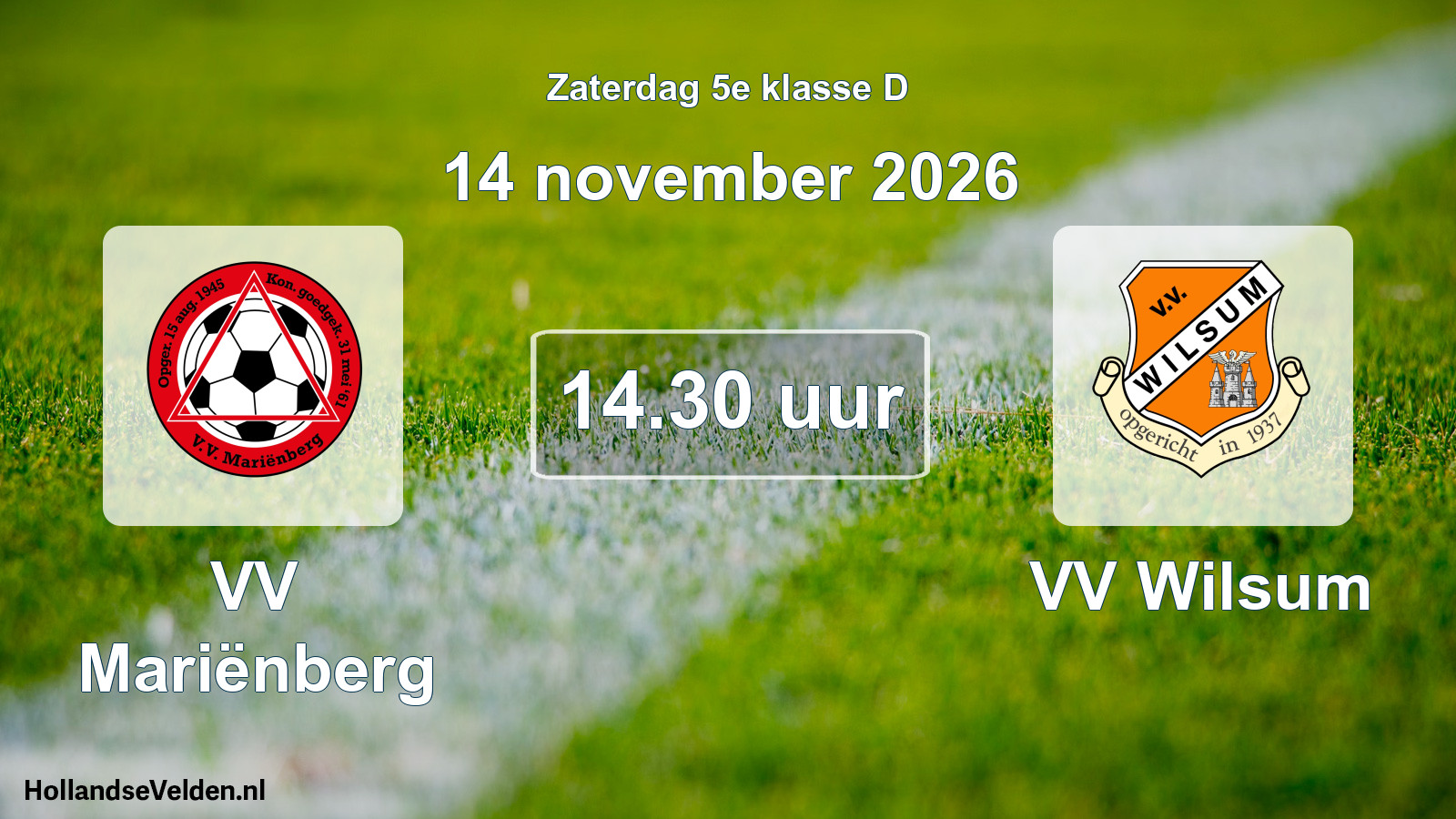 Geplande wedstrijd: VV Mariënberg - VV Wilsum (14 november 2026)
