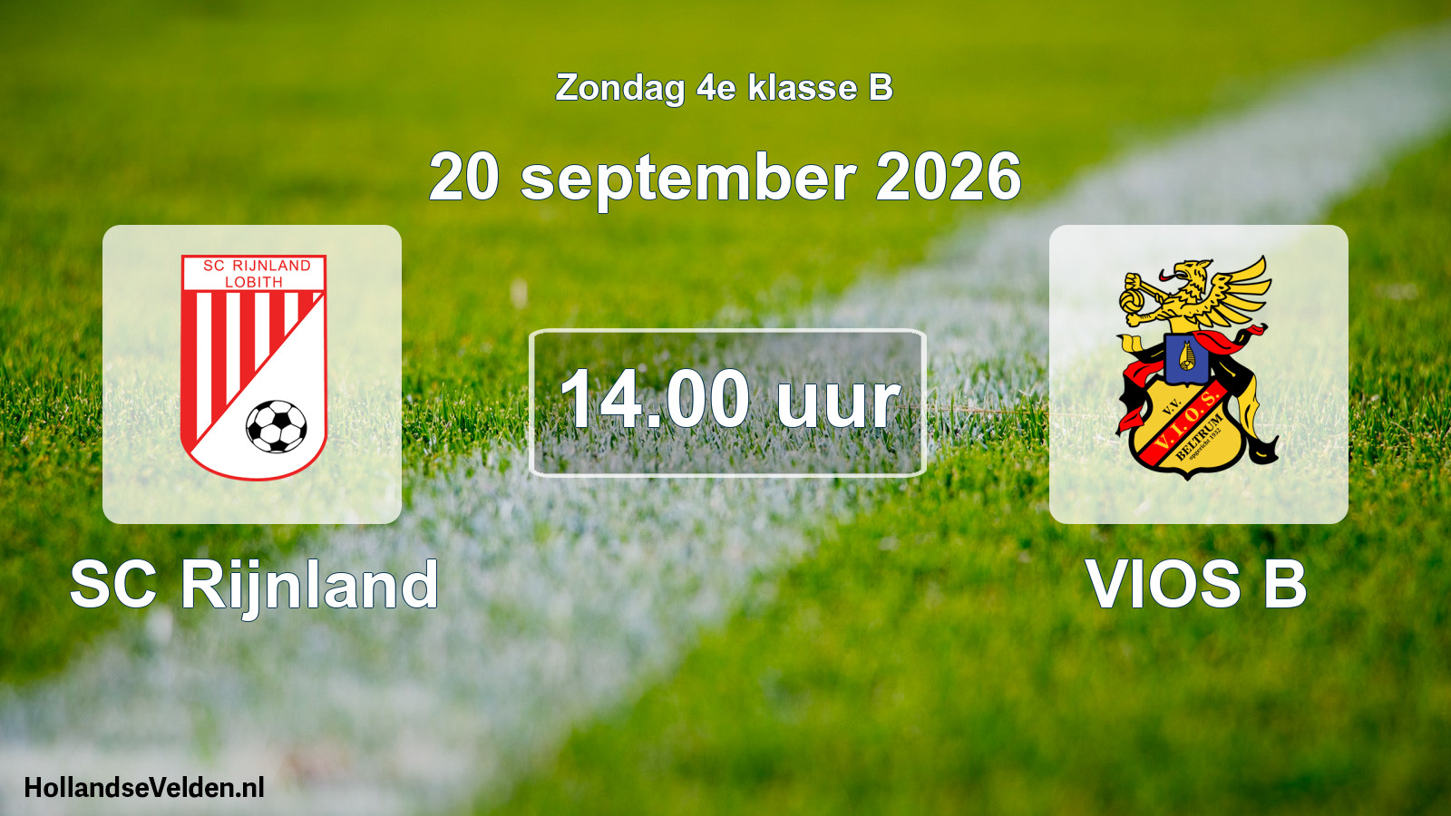 Geplande wedstrijd: SC Rijnland - VIOS B (20 september 2026)