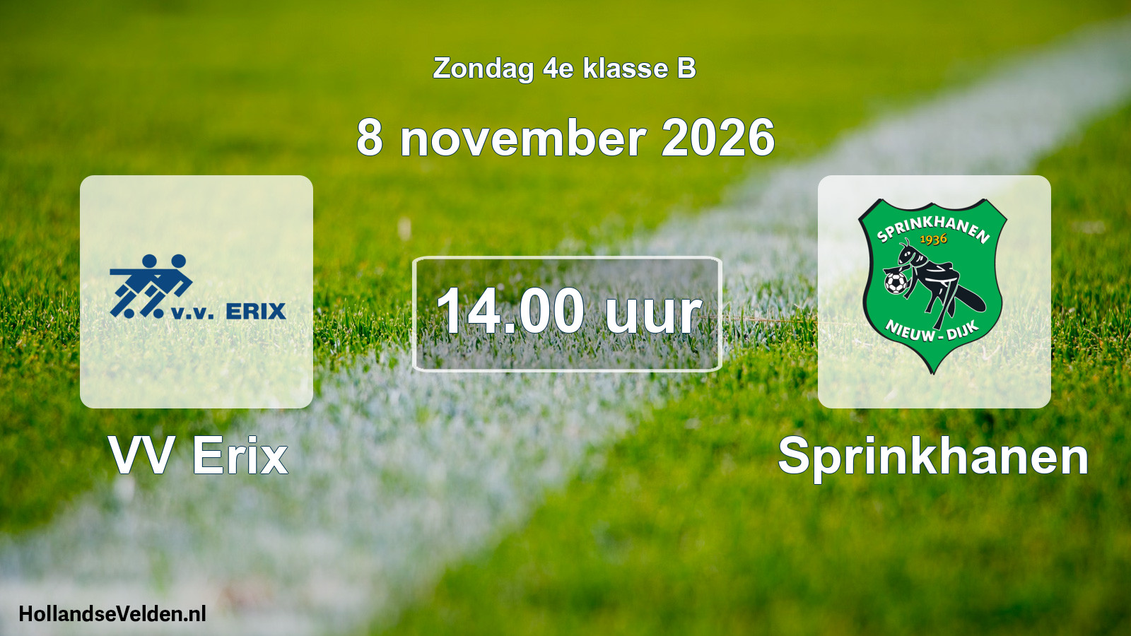 Geplande wedstrijd: VV Erix - Sprinkhanen (8 november 2026)