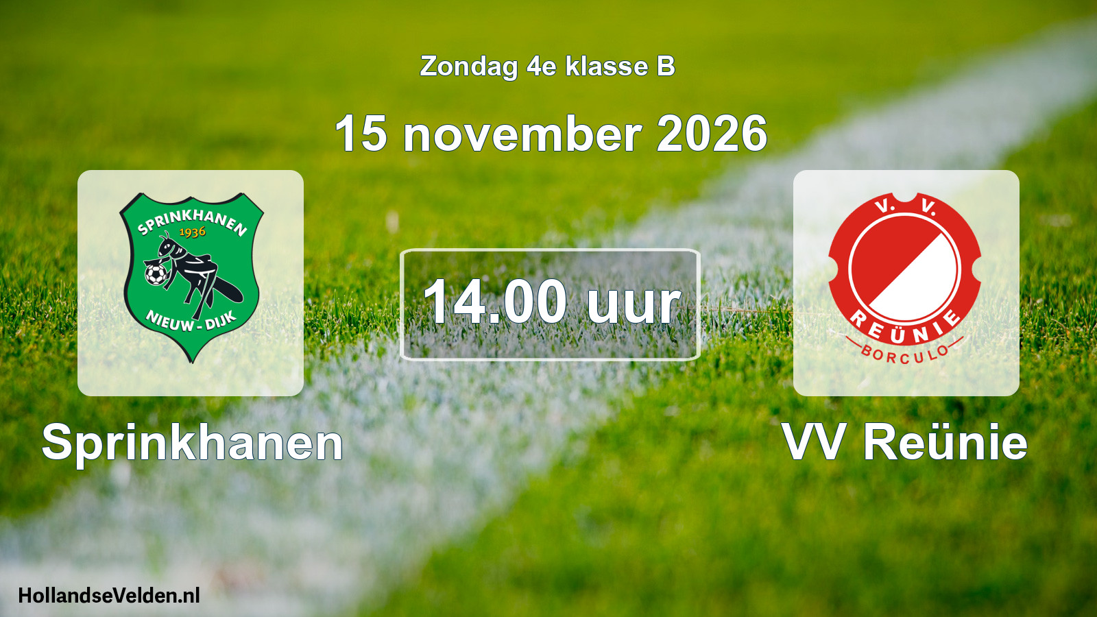 Geplande wedstrijd: Sprinkhanen - VV Reünie (15 november 2026)