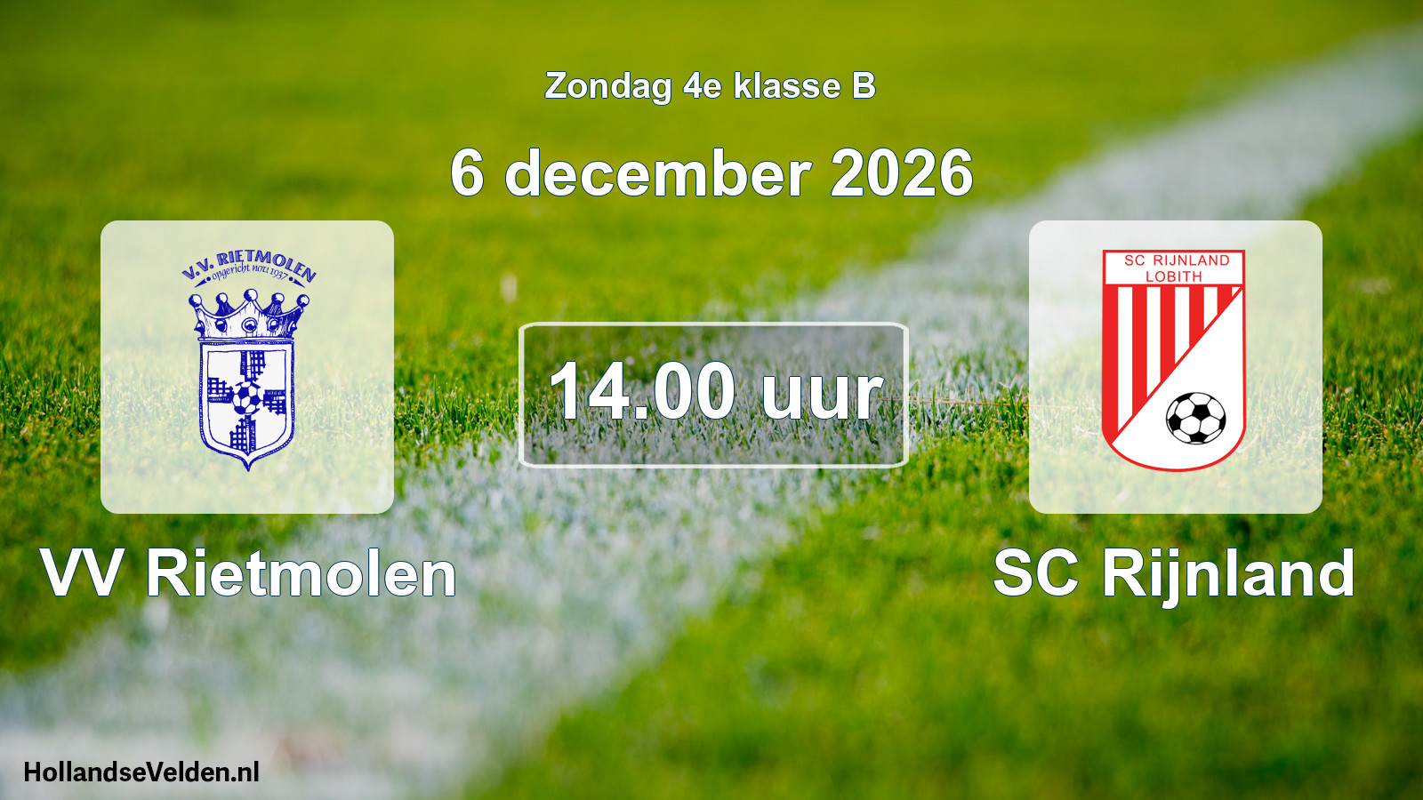 Geplande wedstrijd: VV Rietmolen - SC Rijnland (6 december 2026)