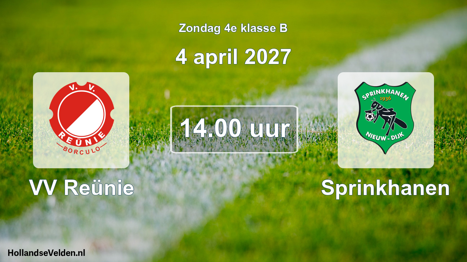 Geplande wedstrijd: VV Reünie - Sprinkhanen (4 april 2027)