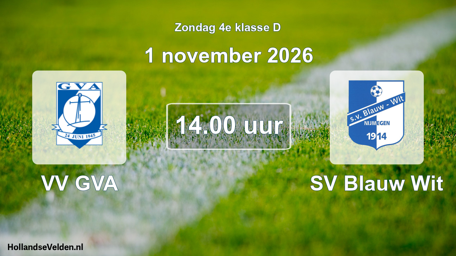 Geplande wedstrijd: VV GVA - SV Blauw Wit (1 november 2026)