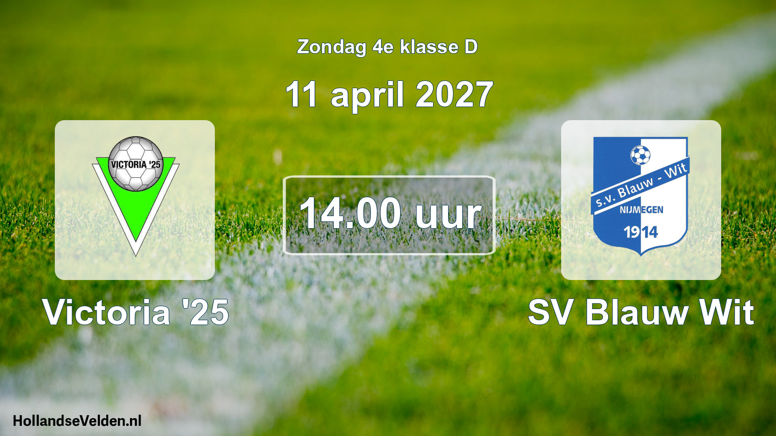 Geplande wedstrijd: Victoria '25 - SV Blauw Wit (11 april 2027)
