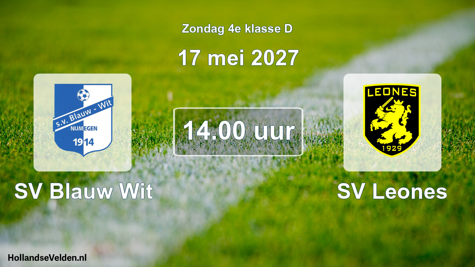 Geplande wedstrijd: SV Blauw Wit - SV Leones (17 mei 2027)