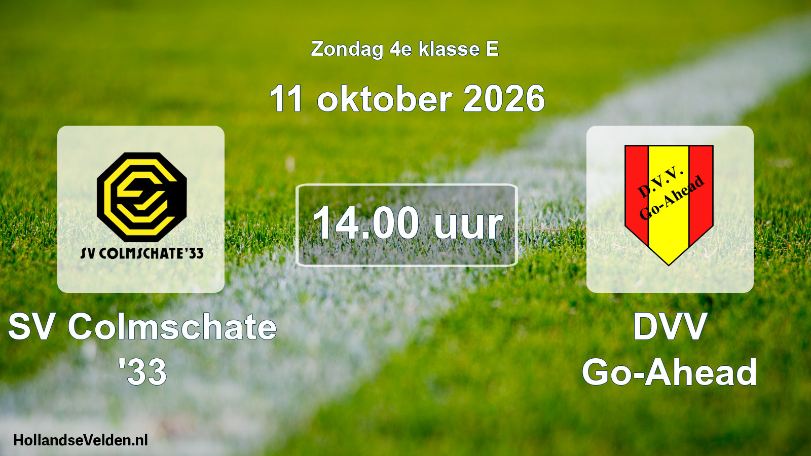 Geplande wedstrijd: SV Colmschate '33 - DVV Go-Ahead (11 oktober 2026)