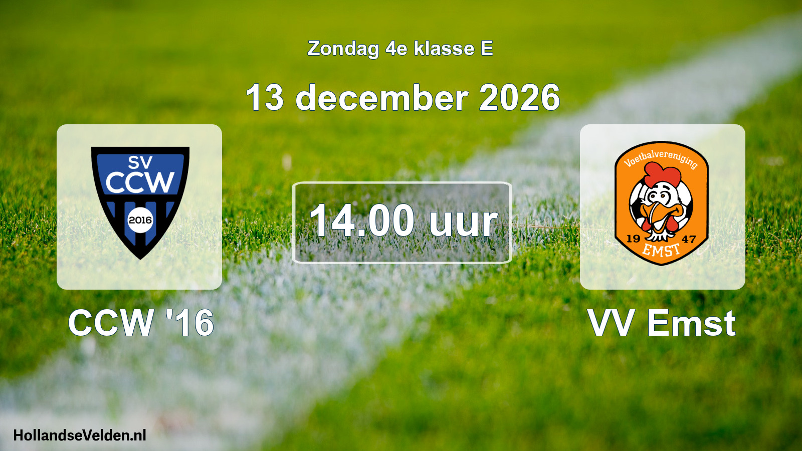 Geplande wedstrijd: CCW '16 - VV Emst (13 december 2026)