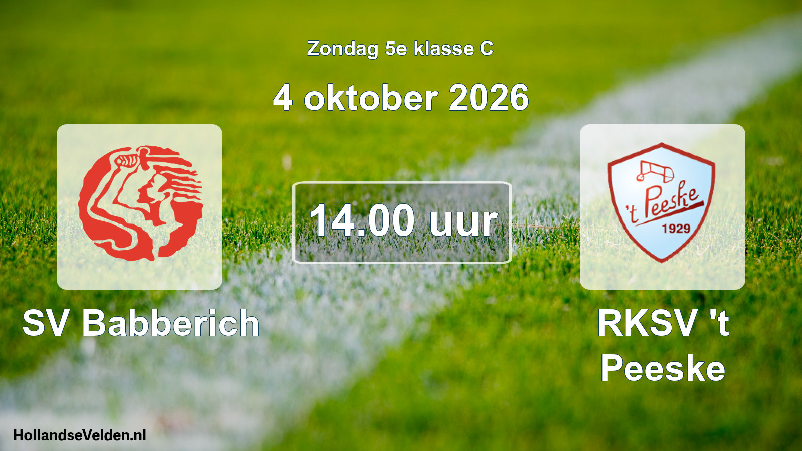 Geplande wedstrijd: SV Babberich - RKSV 't Peeske (4 oktober 2026)