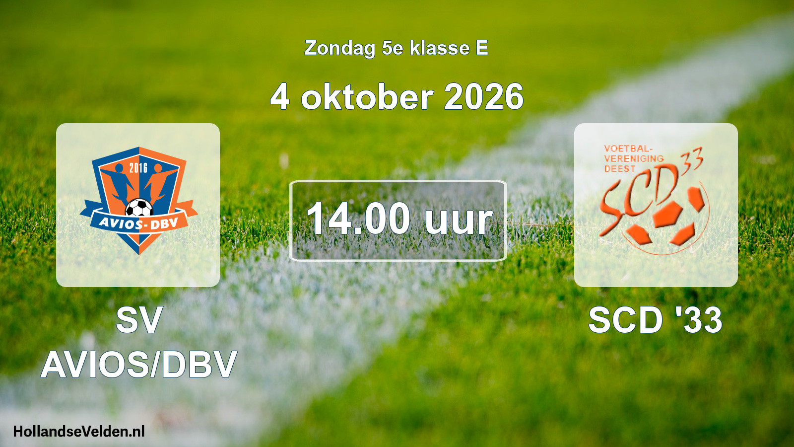 Geplande wedstrijd: SV AVIOS/DBV - SCD '33 (4 oktober 2026)