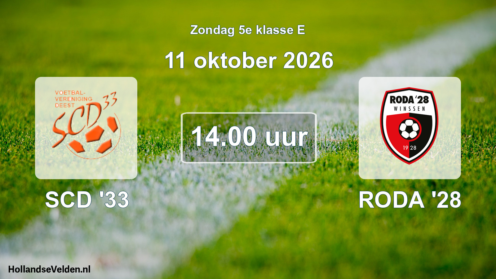 Geplande wedstrijd: SCD '33 - RODA '28 (11 oktober 2026)