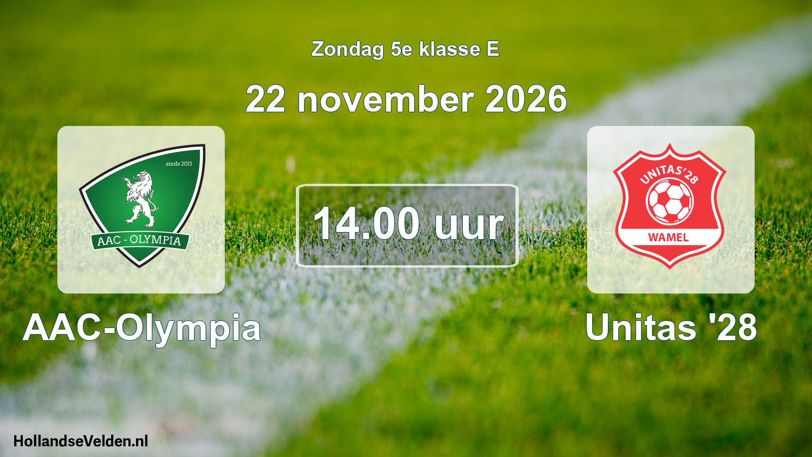 Geplande wedstrijd: AAC-Olympia - Unitas '28 (22 november 2026)
