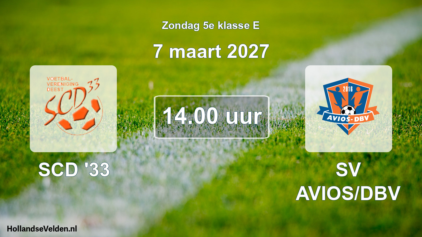 Geplande wedstrijd: SCD '33 - SV AVIOS/DBV (7 maart 2027)