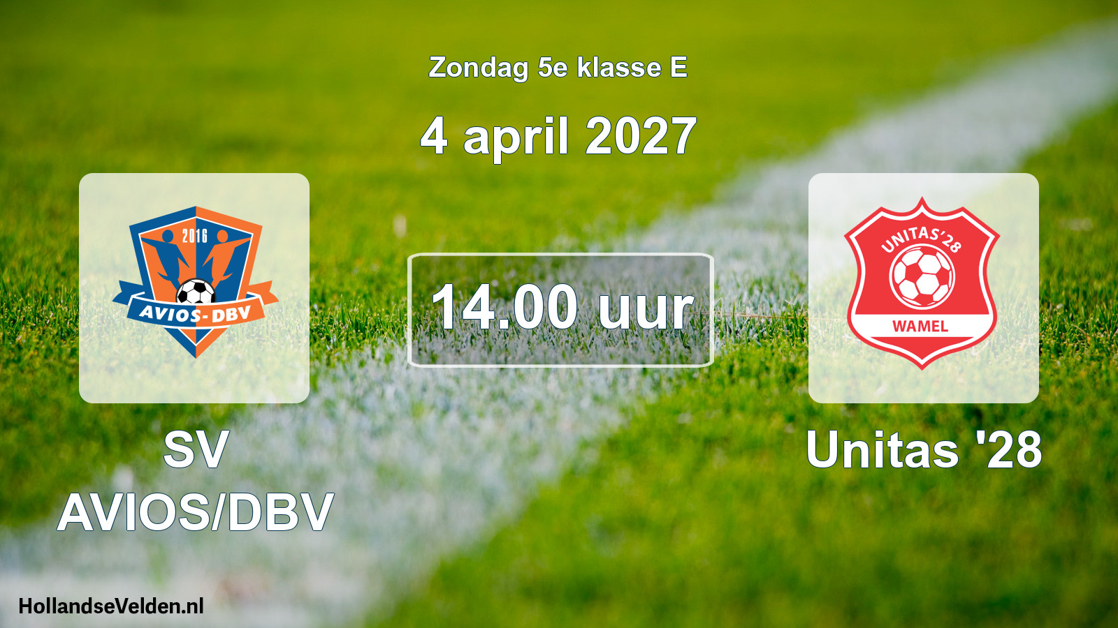 Geplande wedstrijd: SV AVIOS/DBV - Unitas '28 (4 april 2027)
