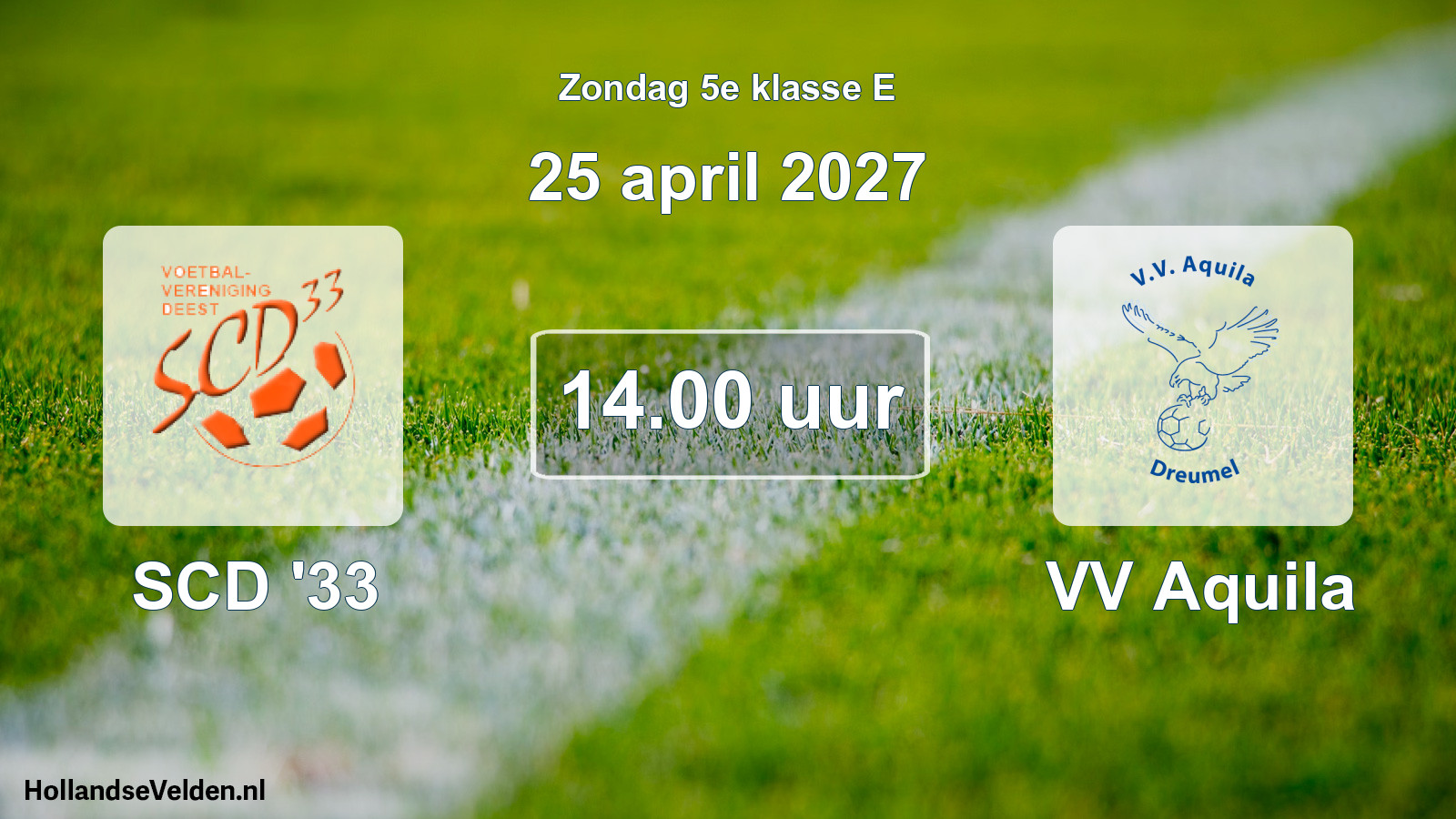 Geplande wedstrijd: SCD '33 - VV Aquila (25 april 2027)