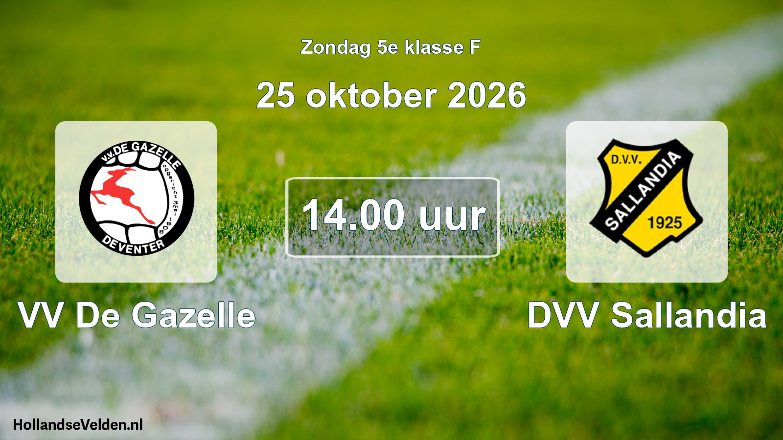 Geplande wedstrijd: VV De Gazelle - DVV Sallandia (25 oktober 2026)