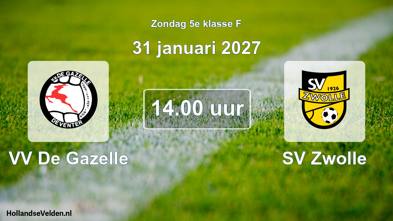 Geplande wedstrijd: VV De Gazelle - SV Zwolle (31 januari 2027)