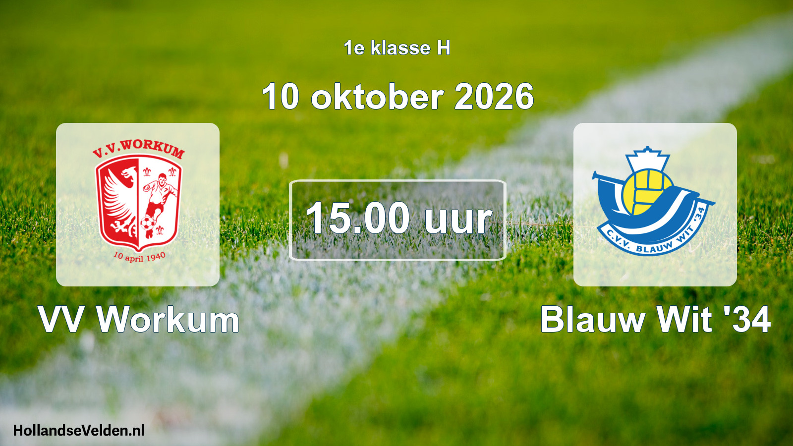 Geplande wedstrijd: VV Workum - Blauw Wit '34 (10 oktober 2026)