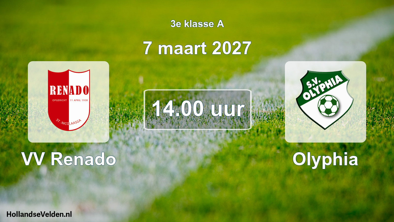 Geplande wedstrijd: VV Renado - Olyphia (7 maart 2027)