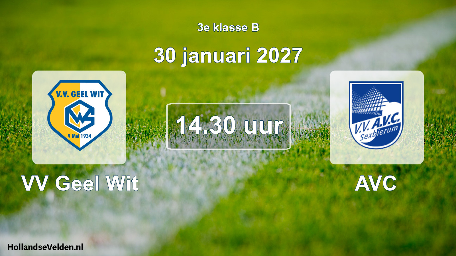 Geplande wedstrijd: VV Geel Wit - AVC (30 januari 2027)