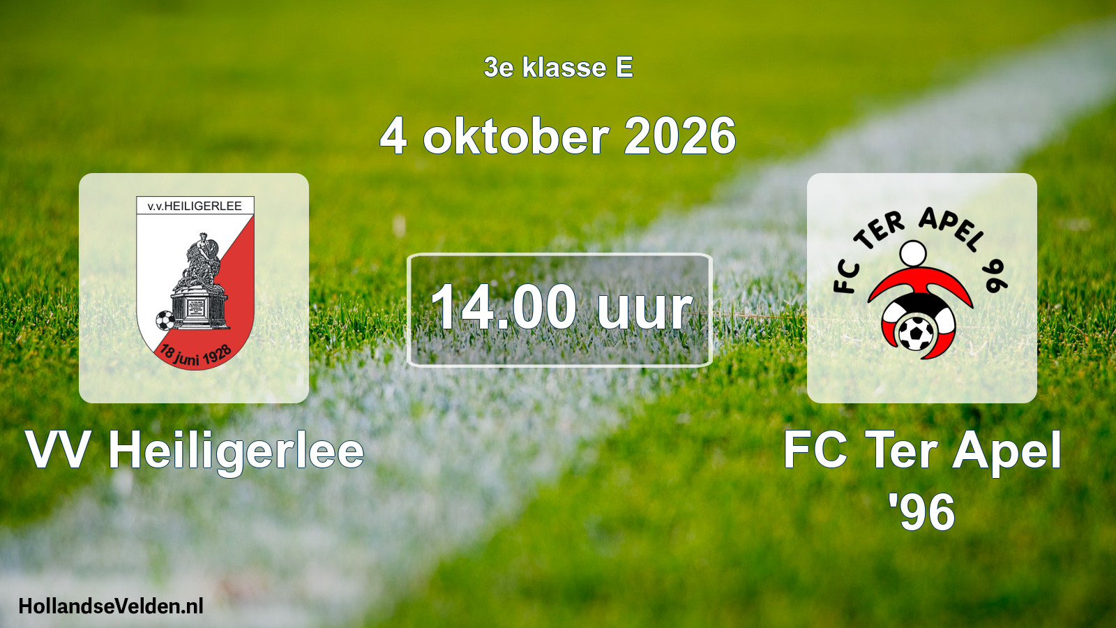 Geplande wedstrijd: VV Heiligerlee - FC Ter Apel '96 (4 oktober 2026)