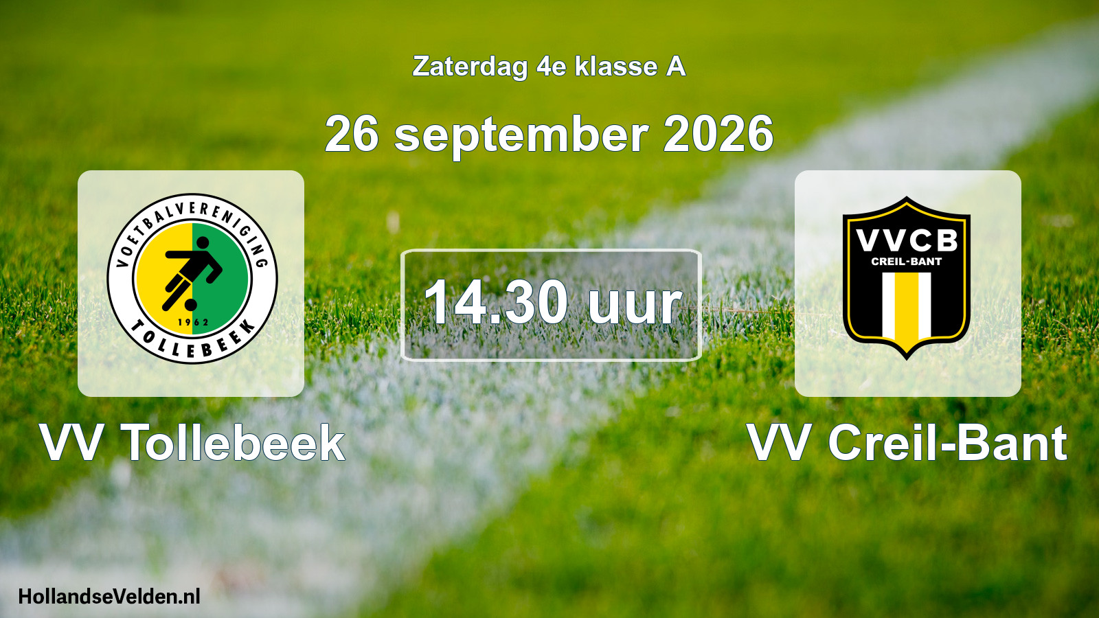 Geplande wedstrijd: VV Tollebeek - VV Creil-Bant (26 september 2026)