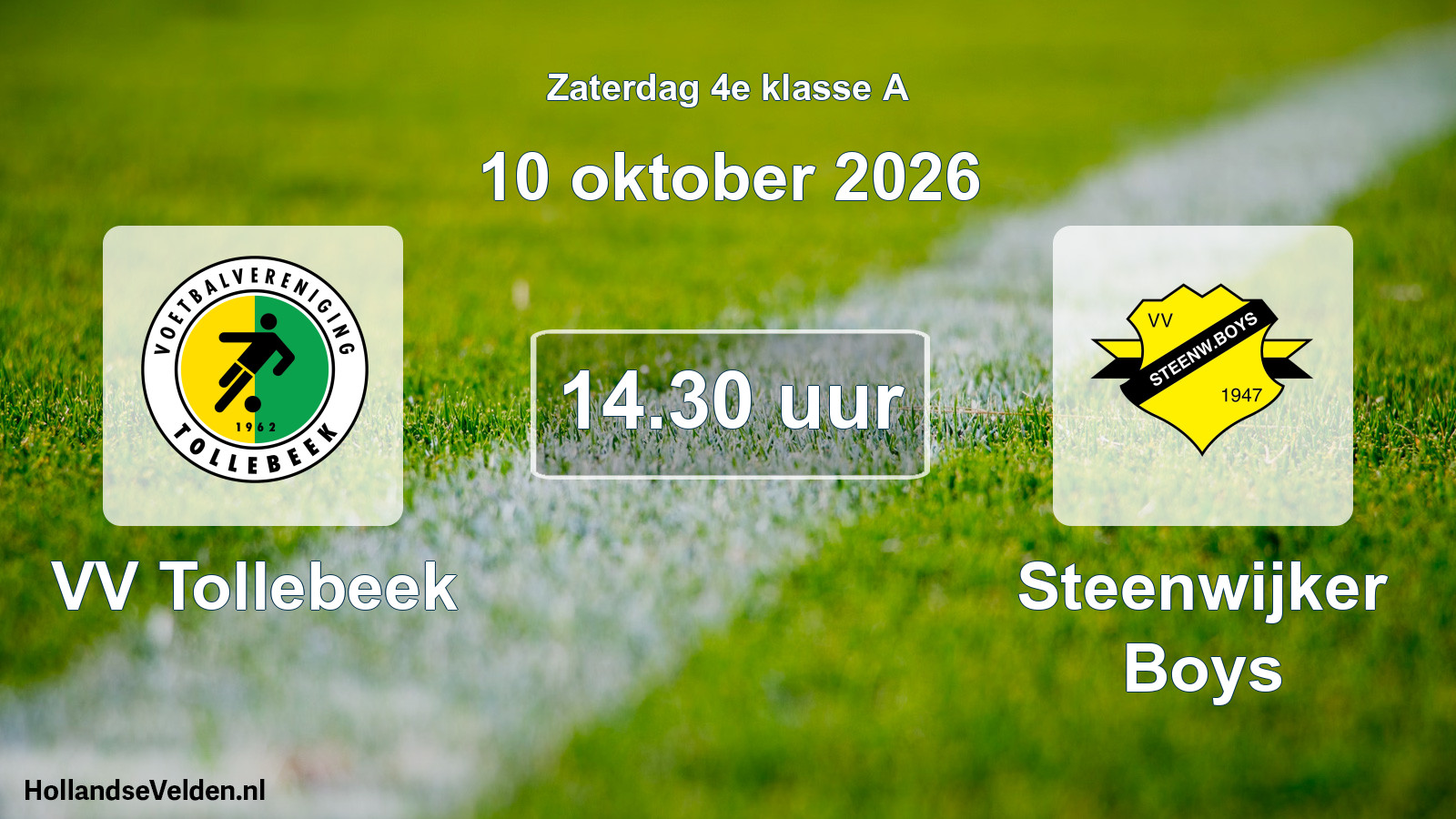 Geplande wedstrijd: VV Tollebeek - Steenwijker Boys (10 oktober 2026)