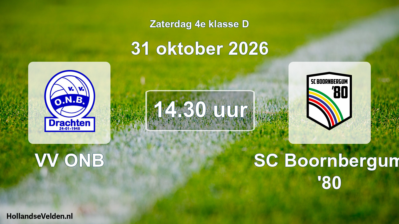 Geplande wedstrijd: VV ONB - SC Boornbergum '80 (31 oktober 2026)