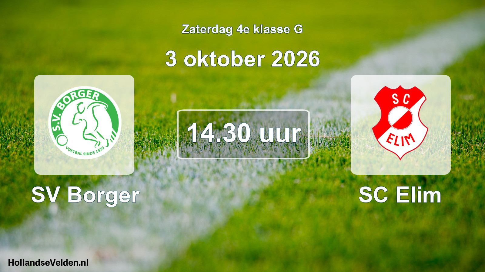 Geplande wedstrijd: SV Borger - SC Elim (3 oktober 2026)
