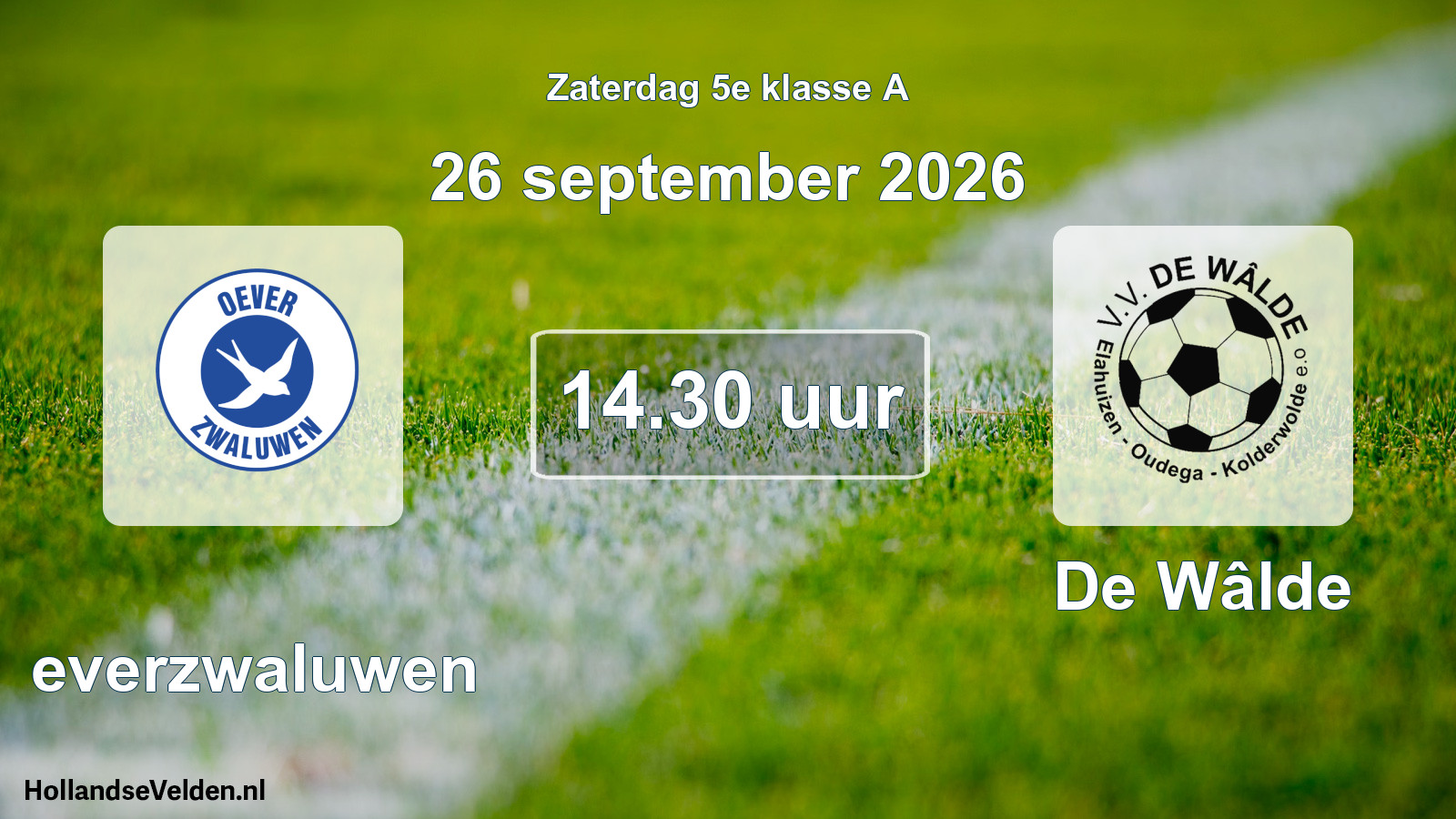 Geplande wedstrijd: Oeverzwaluwen - De Wâlde (26 september 2026)