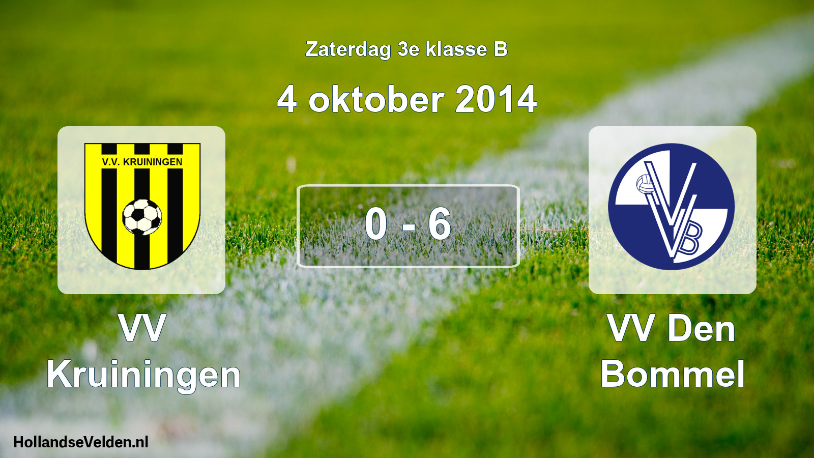Total number of matches played: VV Kruiningen - VV Den Bommel 0 - 6 (4 October 2014)