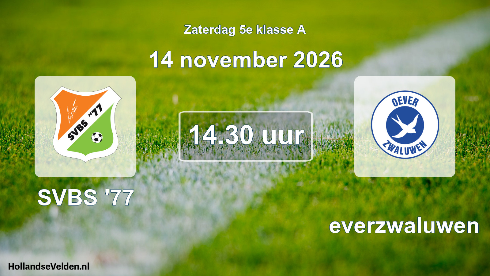 Geplande wedstrijd: SVBS '77 - Oeverzwaluwen (14 november 2026)