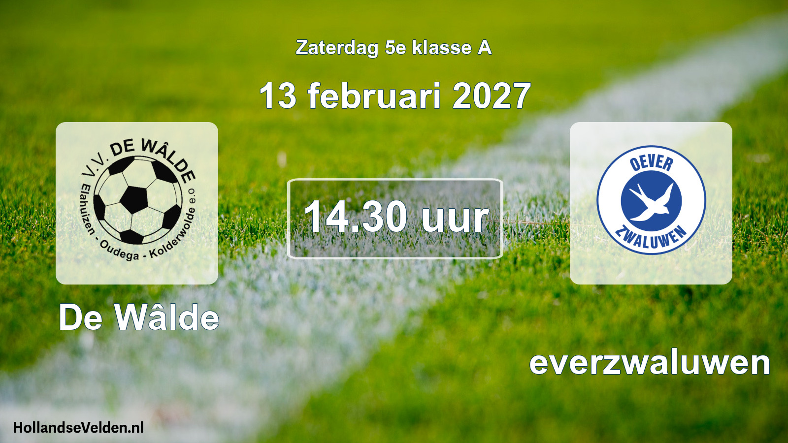 Geplande wedstrijd: De Wâlde - Oeverzwaluwen (13 februari 2027)