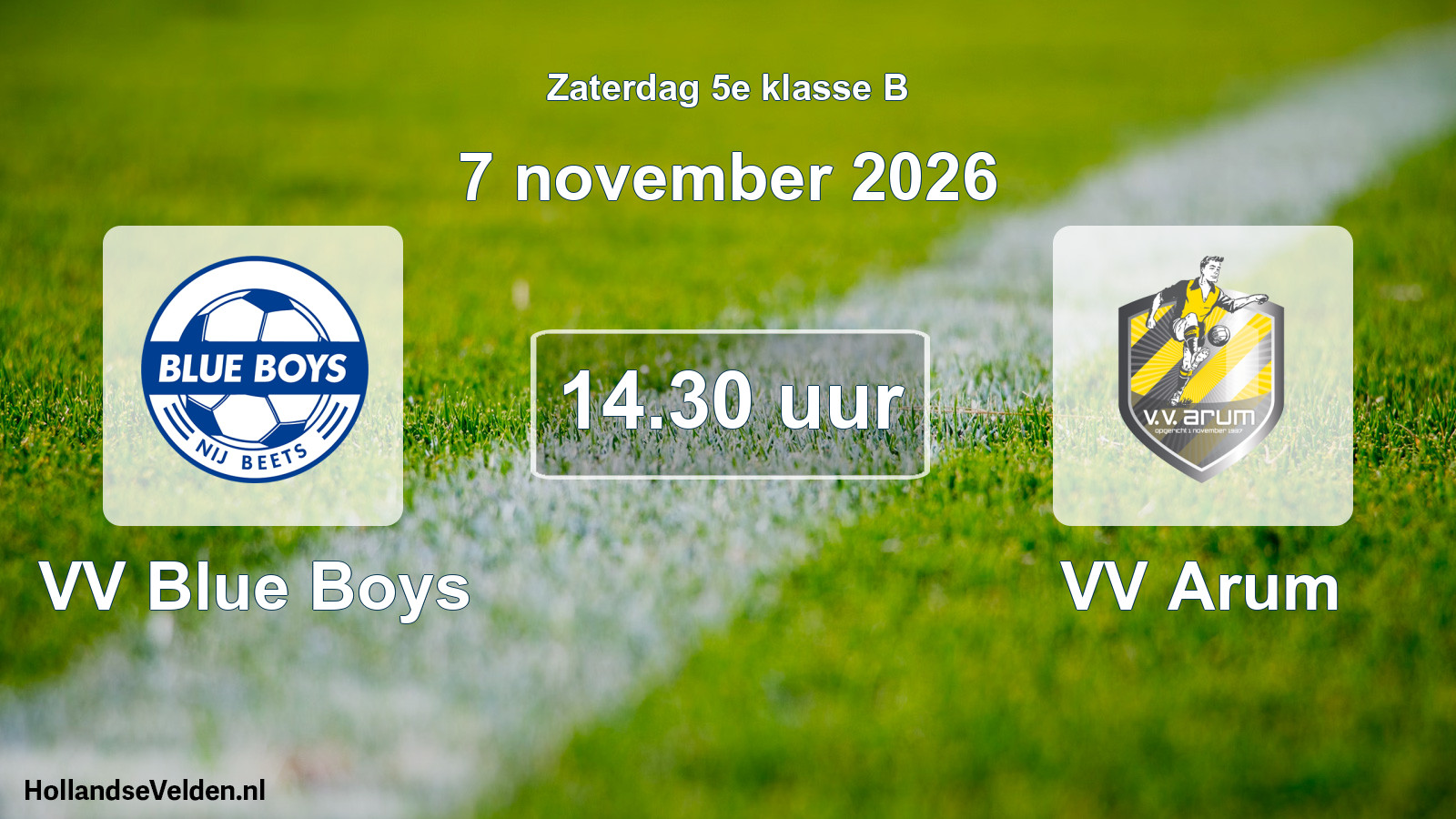 Geplande wedstrijd: VV Blue Boys - VV Arum (7 november 2026)
