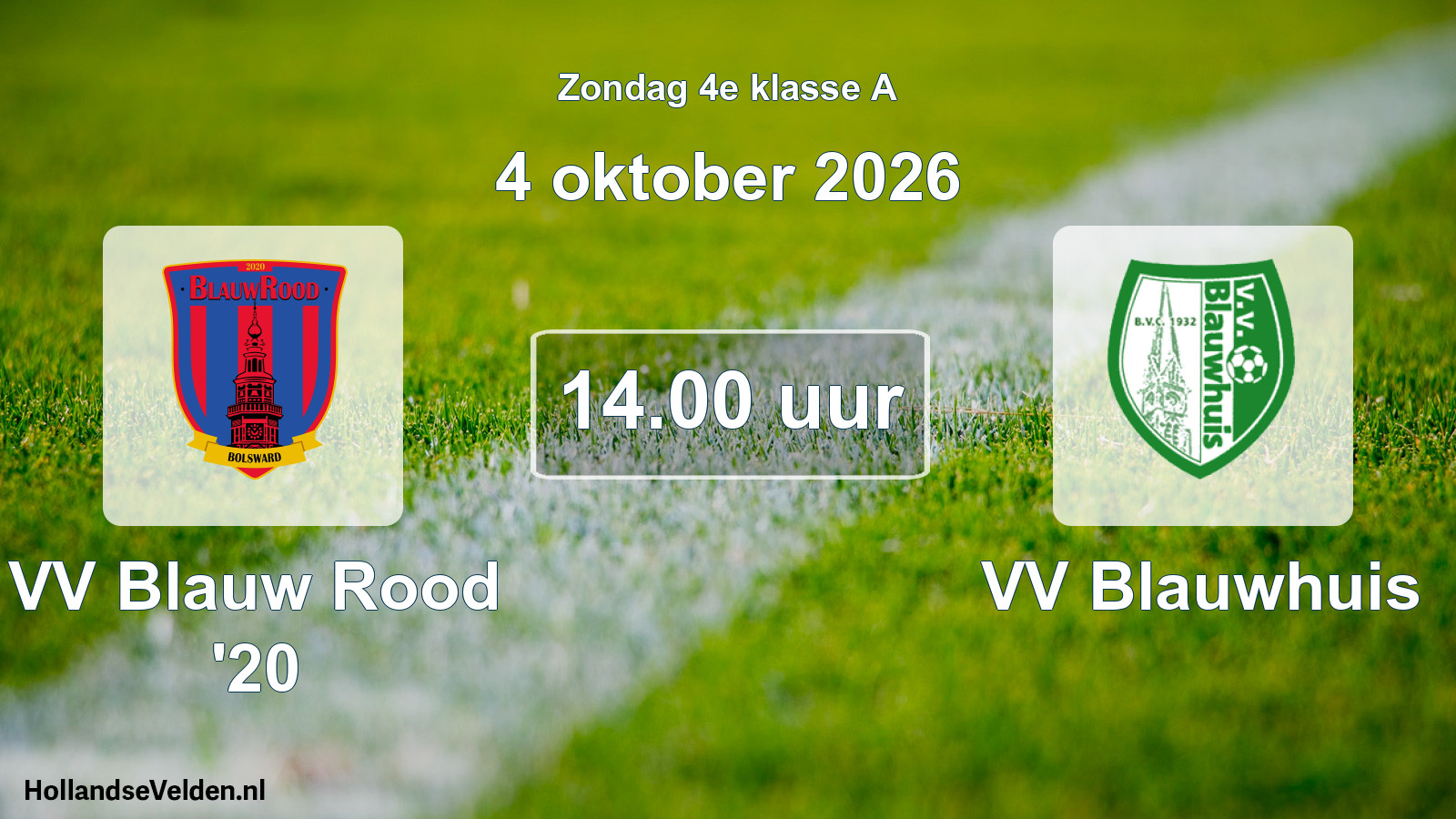 Geplande wedstrijd: VV Blauw Rood '20 - VV Blauwhuis (4 oktober 2026)