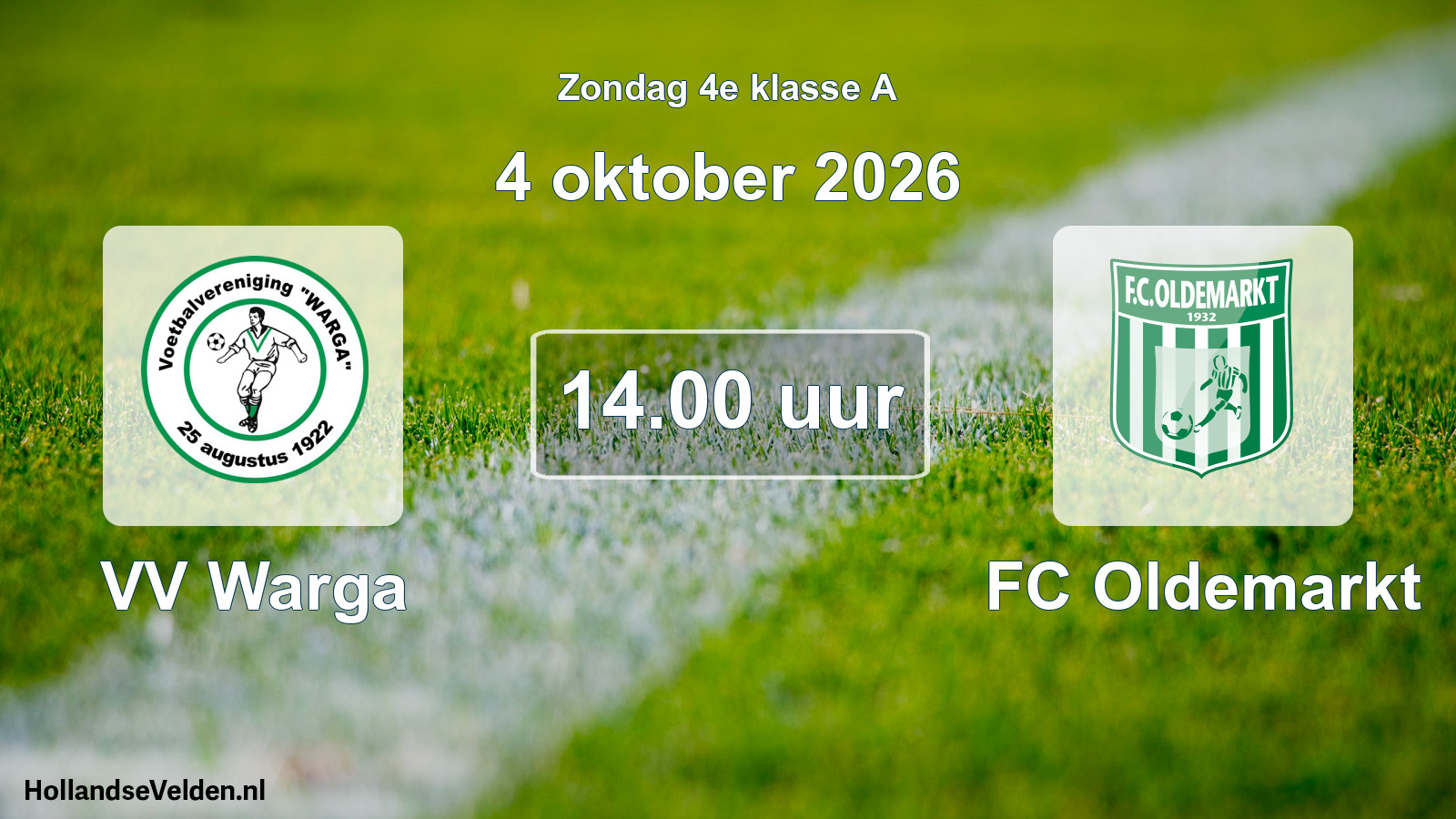 Geplande wedstrijd: VV Warga - FC Oldemarkt (4 oktober 2026)